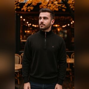 Tommy Hilfiger Men's 100% Cotton 1/4 Zip Pullover Preppy Academia Size XLT